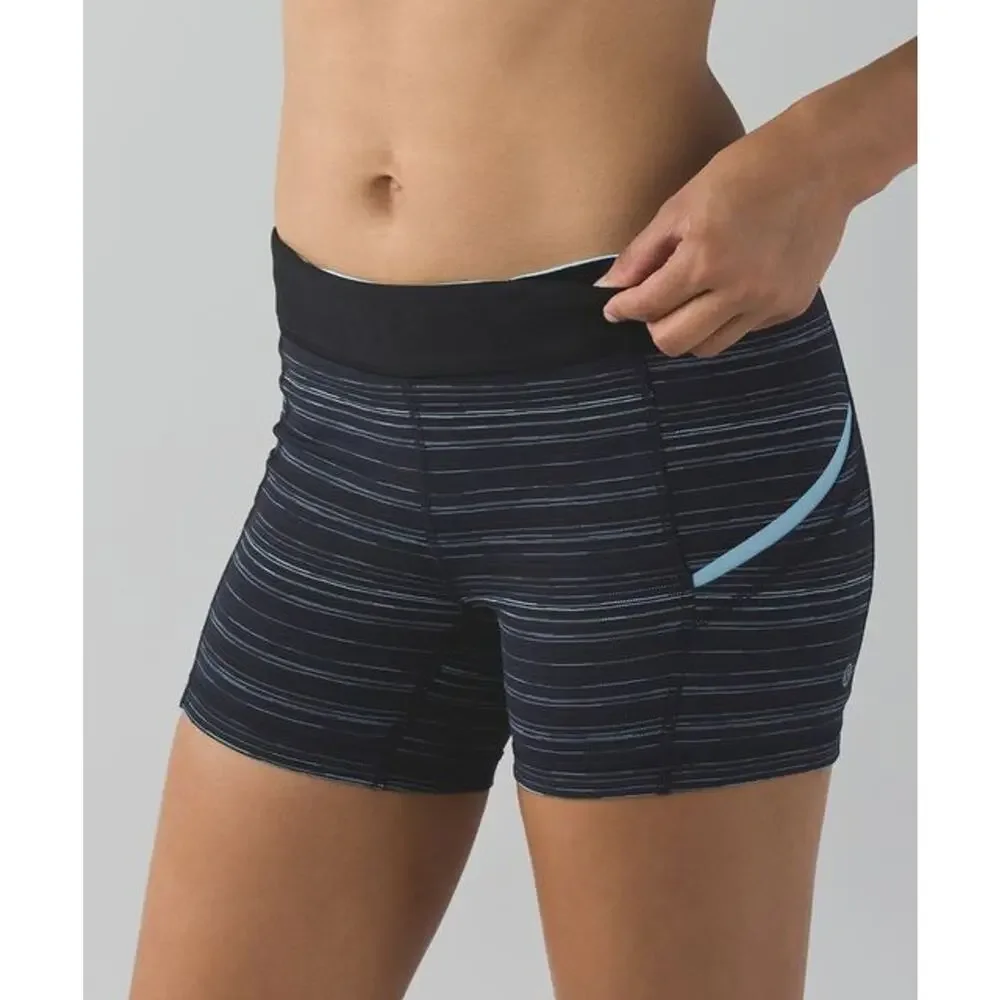 Lululemon What The Sport Short Stripe Pockets Run Stretch Blue Black Size 2 - Picture 1 of 15